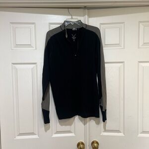 Ibex Sweater‎ Womens L Black Gray 1/4 Zip Pullover Merino Wool Read below